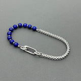 Handcrafted Statement Stainless steel bracelet - 5.5mm Lapis lazuli bracelet, Half half bracelet, Cube curb bracelet