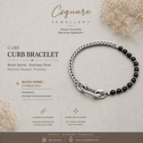 Handcrafted Statement Stainless steel bracelet - 3.5-4mm black spinel bracelet, Half half bracelet, Cube curb bracelet