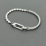 Handcrafted Statement Stainless steel bracelet - Freshwater pearls bracelet, Half half bracelet