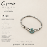 Handcrafted Statement Stainless steel bracelet, jade bracelet, jade donut bracelet, Cube curb bracelet