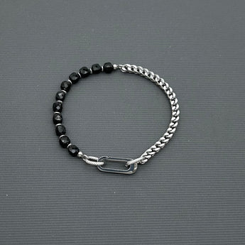 Statement Stainless steel bracelet - Black Tourmaline