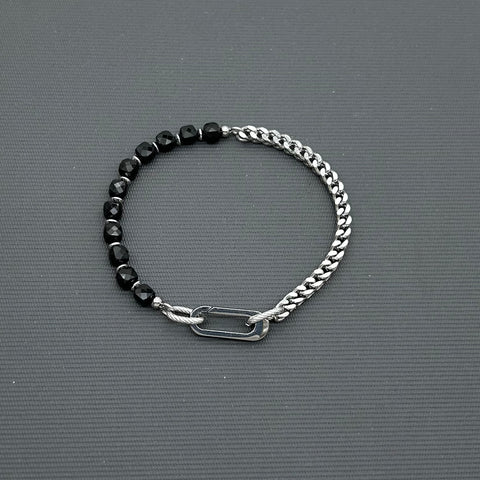 Statement Stainless steel bracelet - Black Tourmaline