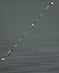 18k Gold plating over Stainless Steel Dainty Freshwater Pearl Bracelet- Single Pearl