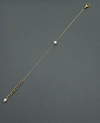 18k Gold plating over Stainless Steel Dainty Freshwater Pearl Bracelet- Single Pearl