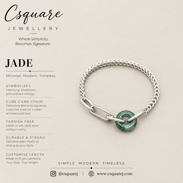 Handcrafted Statement Stainless steel bracelet, jade bracelet, donut bracelet, Cube curb bracelet