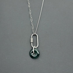 Handcrafted Stainless steel half half necklace- Jade necklace
