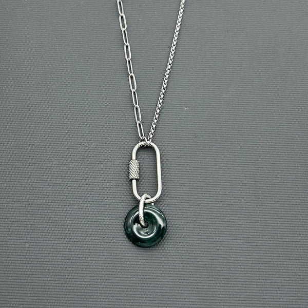 Handcrafted Stainless steel half half necklace- Jade necklace