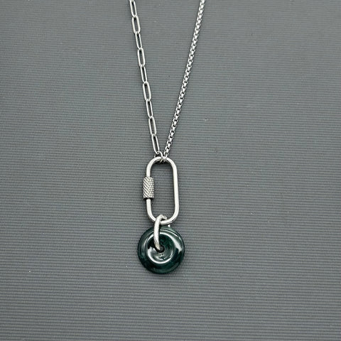 Handcrafted Stainless steel half half necklace- Jade necklace