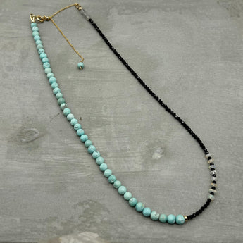 Asymmetric necklace, beaded necklace - Turquoise, Opal and Spinel