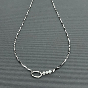 Stainless steel necklace- Freshwater Pearl - 3 pearls