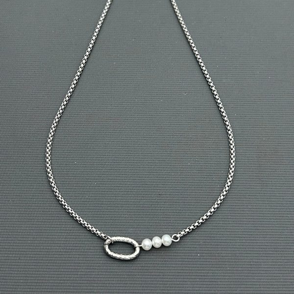 Stainless steel necklace- Freshwater Pearl - 3 pearls