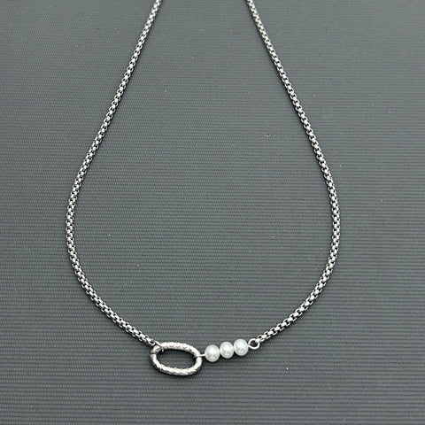 Stainless steel necklace- Freshwater Pearl - 3 pearls
