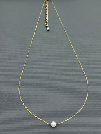 18k Gold plating over Stainless Steel Dainty Freshwater Pearl necklace - Single Pearl