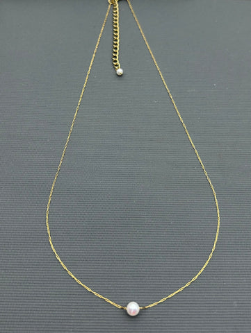 18k Gold plating over Stainless Steel Dainty Freshwater Pearl necklace - Single Pearl