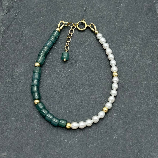 14K Gold Filled - Dainty freshwater pearls bracelet
 - Freshwater pearls & Jade