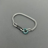 Handcrafted Statement Stainless steel bracelet, jade bracelet, jade donut bracelet, Cube curb bracelet