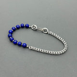 Handcrafted Statement Stainless steel bracelet - 5.5mm Lapis lazuli bracelet, Half half bracelet, Cube curb bracelet