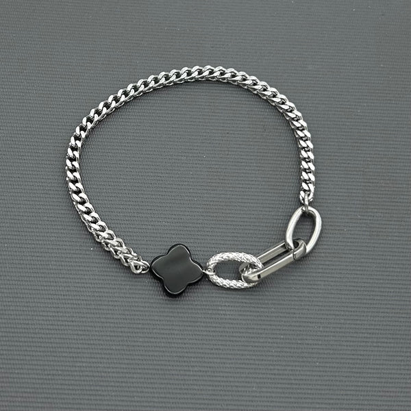 Statement Stainless steel bracelet - Black Agate