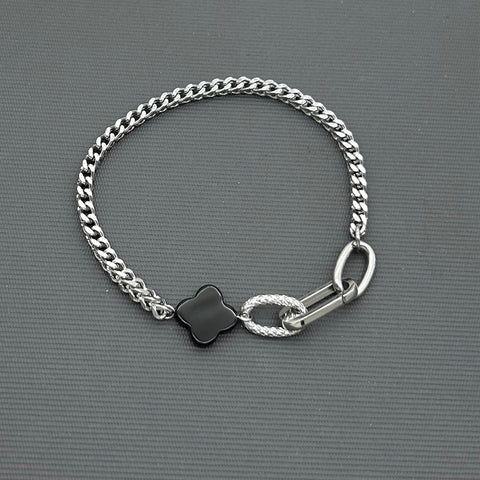 Statement Stainless steel bracelet - Black Agate