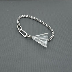 Handcrafted Statement Stainless steel bracelet - Triangle Clear Quartz bracelet, one piece only