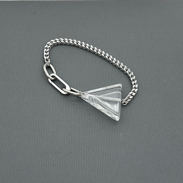 Handcrafted Statement Stainless steel bracelet - Triangle Clear Quartz bracelet, one piece only