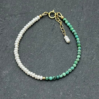 Handcrafted 14K Gold Filled - Dainty freshwater pearls bracelet
 - Freshwater pearls & Turquoise