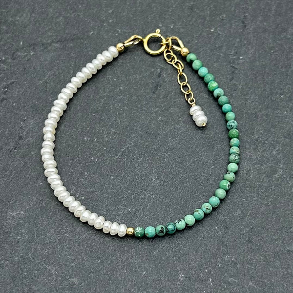14K Gold Filled - Dainty freshwater pearls bracelet
 - Freshwater pearls & Turquoise
