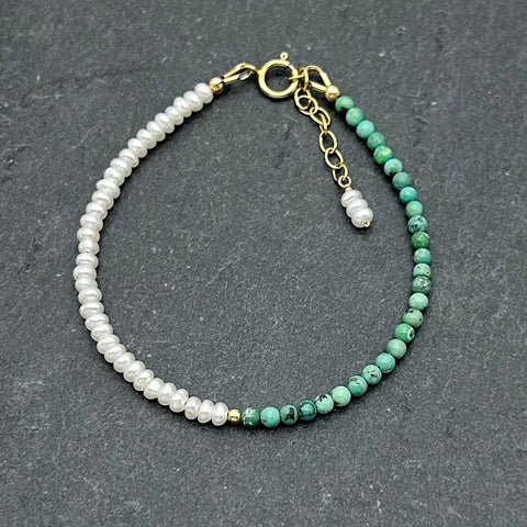 14K Gold Filled - Dainty freshwater pearls bracelet
 - Freshwater pearls & Turquoise