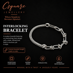 Handcrafted Statement Stainless steel bracelet, half half bracelet, interlocking bracelet