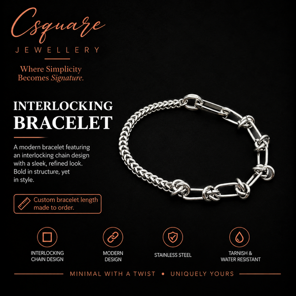 Handcrafted Statement Stainless steel bracelet, half half bracelet, interlocking bracelet
