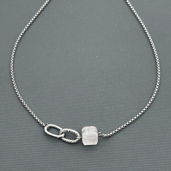 Stainless steel necklace - Rose Quartz