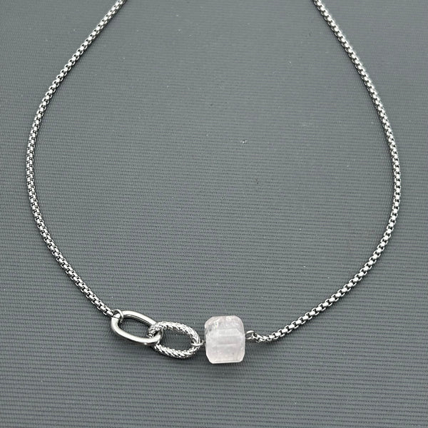 Stainless steel necklace - Rose Quartz