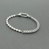 Handcrafted Statement Stainless steel bracelet - Freshwater pearls bracelet, Half half bracelet