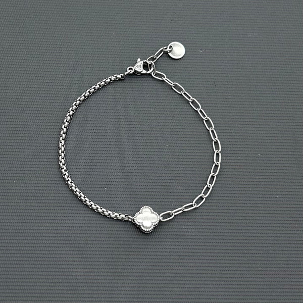Stainless steel half half  bracelet - Clover