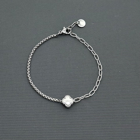 Stainless steel half half  bracelet - Clover