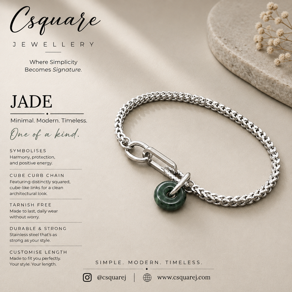 Handcrafted Statement Stainless steel bracelet, jade bracelet, 13mm donut bracelet, one piece only