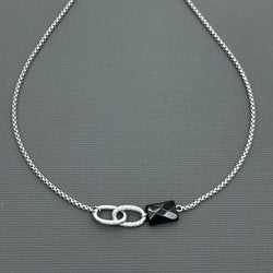 Stainless steel necklace - Rectangle Black Agate