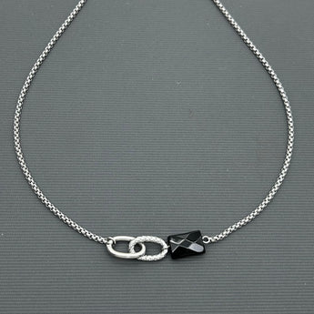 Stainless steel necklace - Rectangle Black Agate