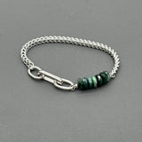 Handcrafted Statement Stainless steel bracelet,dark green jade bracelet, Jade 7.5mm
