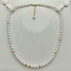14k Gold Filled - 6.5mm Freshwater Pearl Necklace with Jade