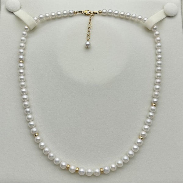 14k Gold Filled - 6.5mm Freshwater Pearl Necklace with Jade