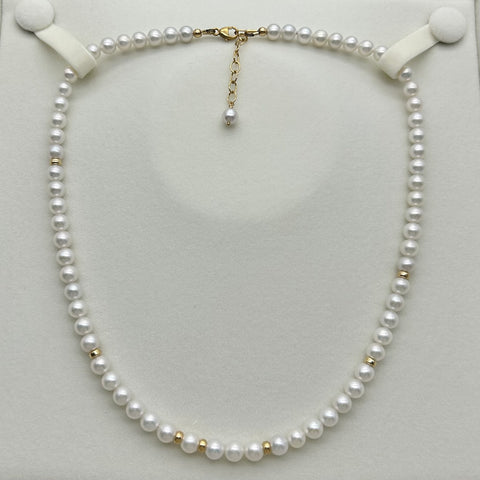 14k Gold Filled - 6.5mm Freshwater Pearl Necklace with Jade