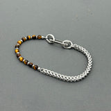 Handcrafted Statement Stainless steel bracelet - 3.5mm dainty tiger eye bracelet, Half half bracelet, Cube curb bracelet