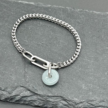 Handcrafted Statement Stainless steel bracelet, jade bracelet, 14mm donut bracelet, one piece only