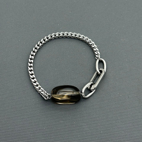 Statement Stainless steel bracelet - Smokey Quartz