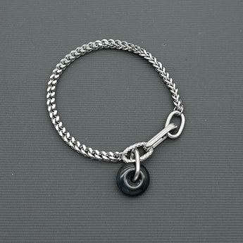 Statement Stainless steel bracelet - Black Jade (donut)