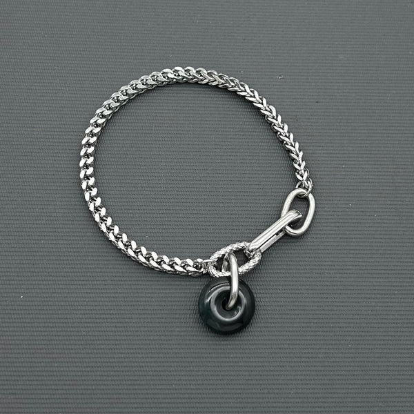 Statement Stainless steel bracelet - Black Jade (donut)