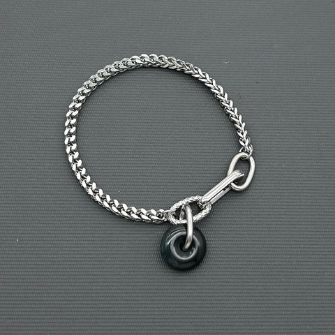Statement Stainless steel bracelet - Black Jade (donut)