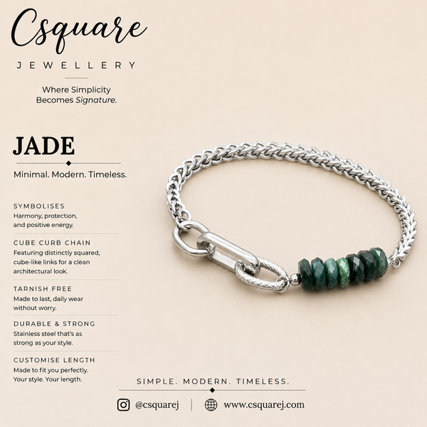 Handcrafted Statement Stainless steel bracelet,dark green jade bracelet, Jade 7.5mm