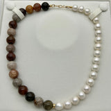 Asymmetric necklace, beaded necklace - Phantom Quartz and Pearls